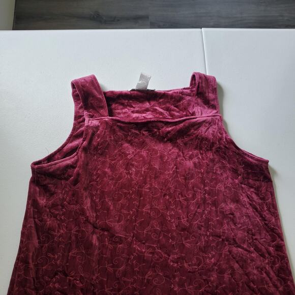 90s Velvet Maxi Dress Womens Large Burgundy Embroidered Floral Fairy Stretchf - Picture 5 of 10